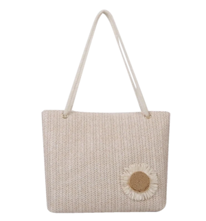 Olkalaukku Sunbloom Straw kukkakuviolla Beige