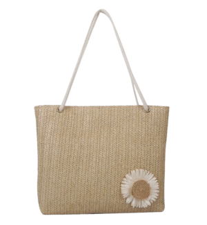 Olkalaukku Sunbloom Straw kukkakuviolla Khaki