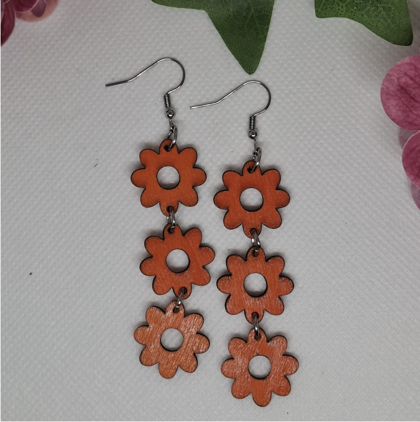 Earrings Flower Orange 3 flowers